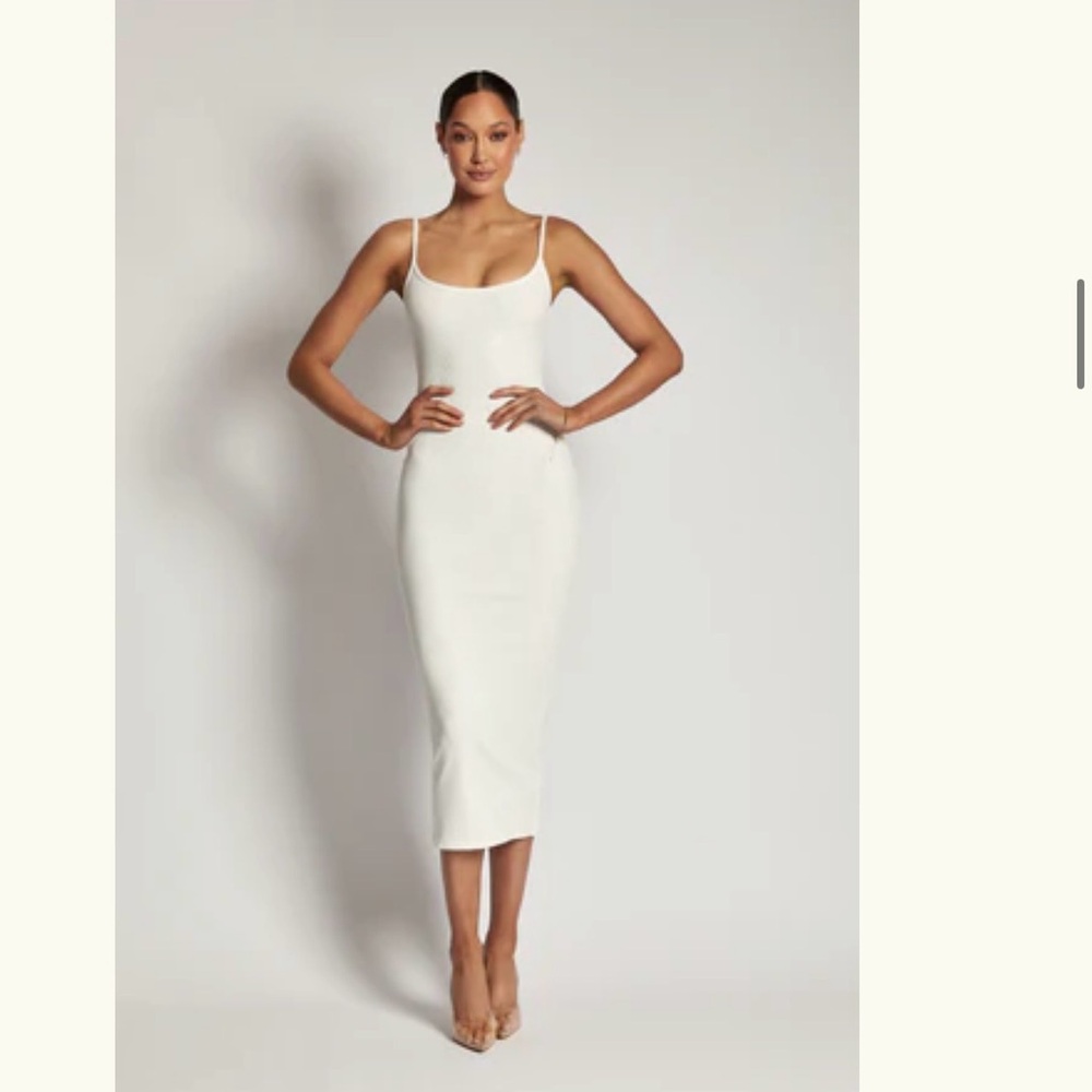 Meshki White Ribbed Tank Dress - Sleek Strappy Slip